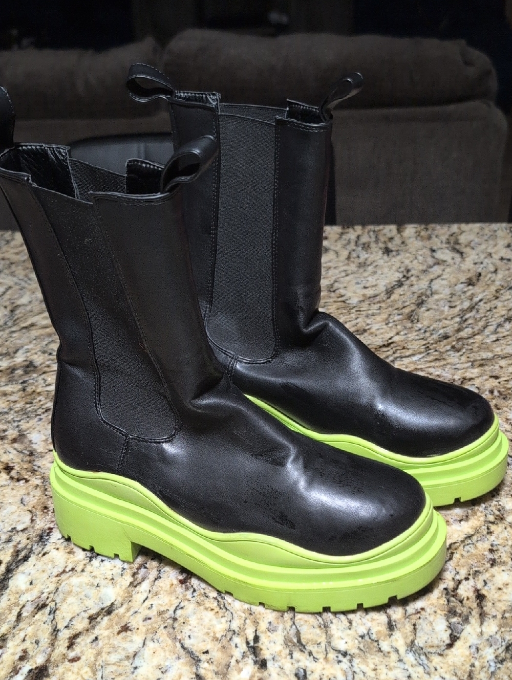 Black Azelea Wang Ghosted Boots with Neon Green Platform Sole